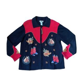 Tiara International Vintage Cardigan SZ M Zip Equestrian Western Rodeo Teacher